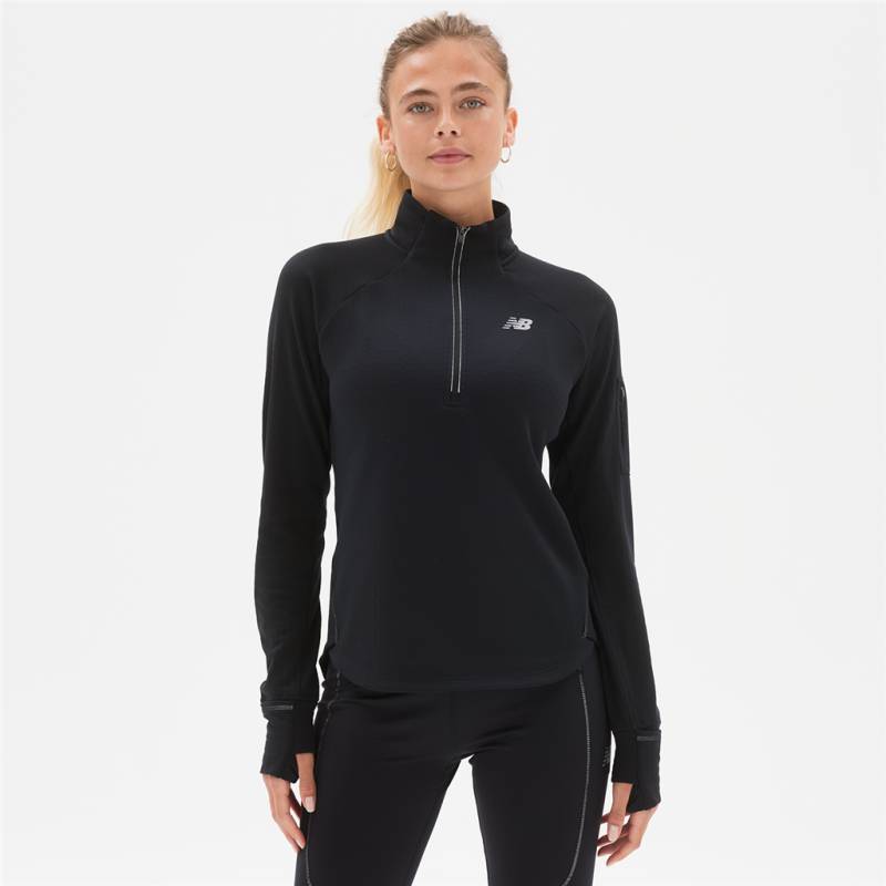 New Balance Damen Funktionsshirt W NB Heat Grid Half Zip, Schwarz, Athletic Fit, ideal für Training, Fitness & Running von New Balance