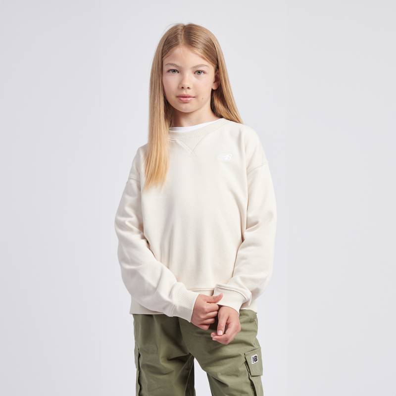 New Balance Damen Sweatshirt und Pullover G  French Terry Small Logo Crew, Beige, ideal für Freizeit & Reisen von New Balance