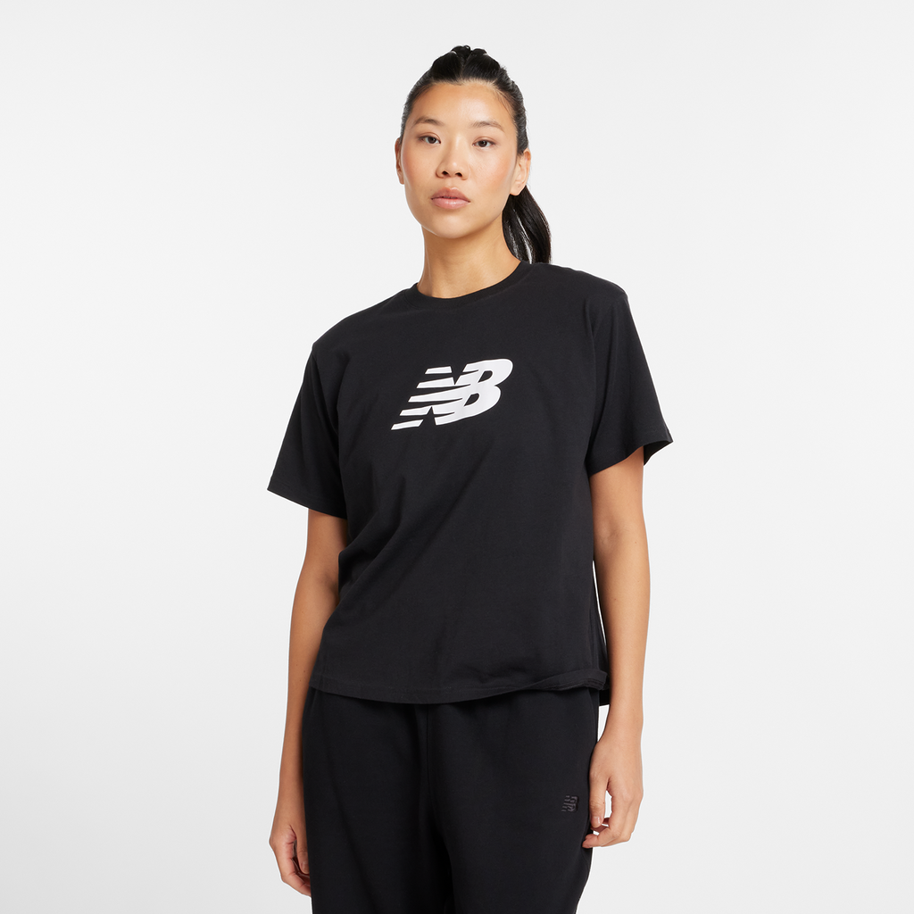 New Balance Damen T-Shirts W Sport Jersey Relaxed Fit Logo T-Shirt, Schwarz, Relaxed Fit Fit, ideal für Freizeit & Reisen von New Balance