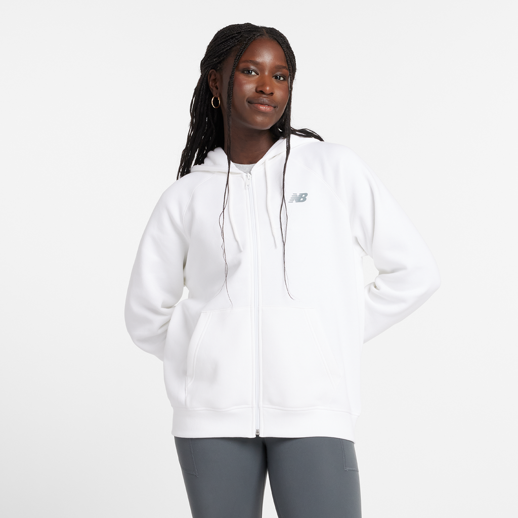 New Balance W Sport Fleece Logo Full Zip Relaxed Fit Damen, weiss, Grösse: XS von New Balance