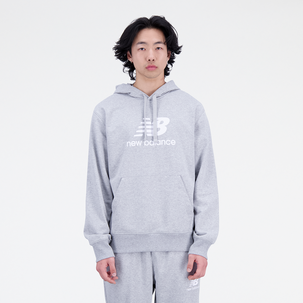 New Balance Herren Kapuzenpullover Essentials Stacked Logo Hoodie, Grau, Relaxed Fit Fit, ideal für Freizeit & Reisen von New Balance