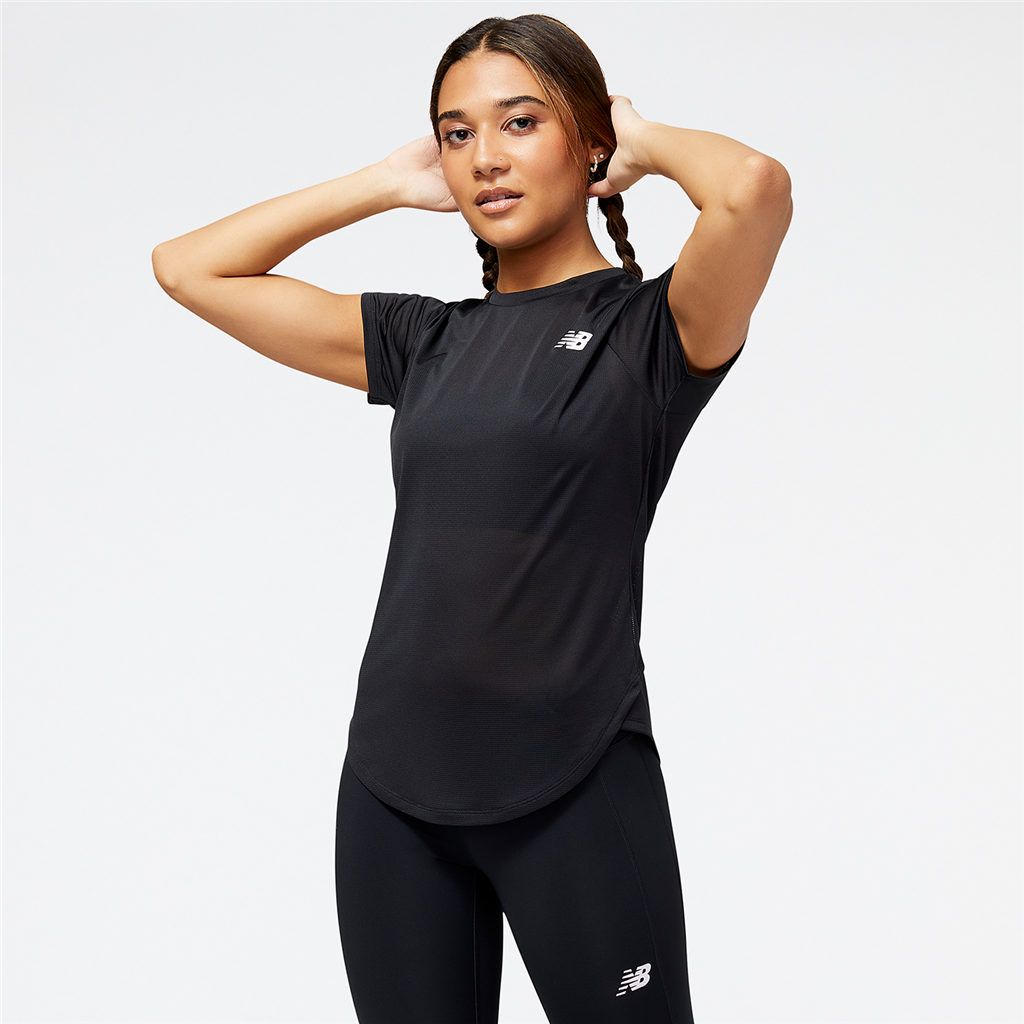 New Balance W Accelerate Short Sleeve Top Athletic Fit Damen, schwarz, Grösse: XS von New Balance