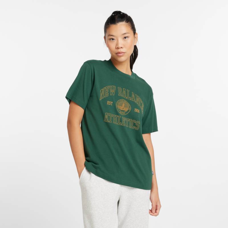 New Balance W Athletics Oversized Crest T-Shirt Relaxed Fit Damen, grün, Grösse: XS von New Balance