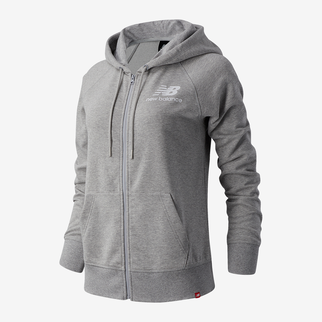 New Balance W Essentials Stacked Logo FZ Hoodie Relaxed Fit Damen, grau, Grösse: XS von New Balance