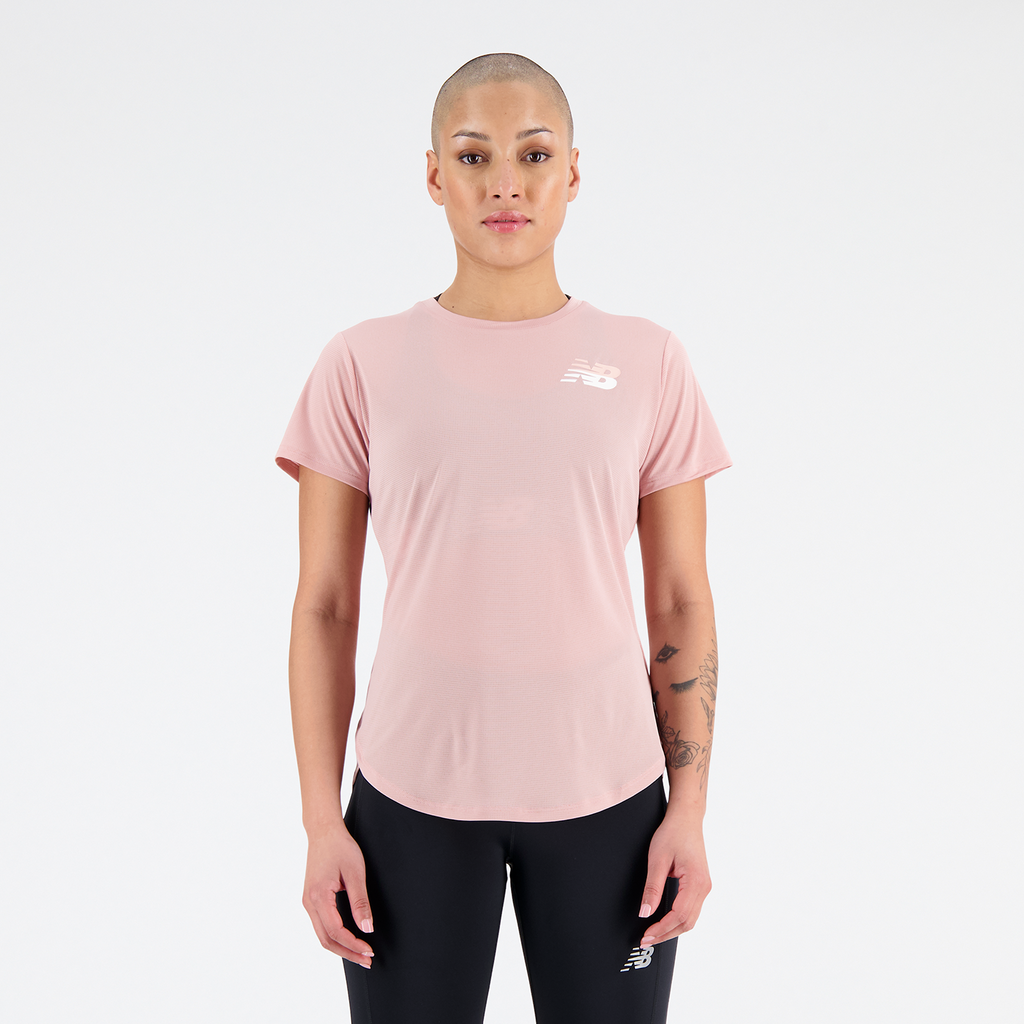 New Balance W Graphic Accelerate Short Sleeve Top Athletic Fit Damen, pink, Grösse: XS von New Balance