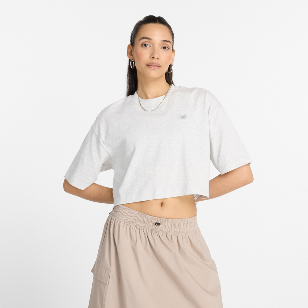 New Balance W Logo Relaxed Jersey T-Shirt Oversized Fit Damen, grau, Grösse: XS von New Balance