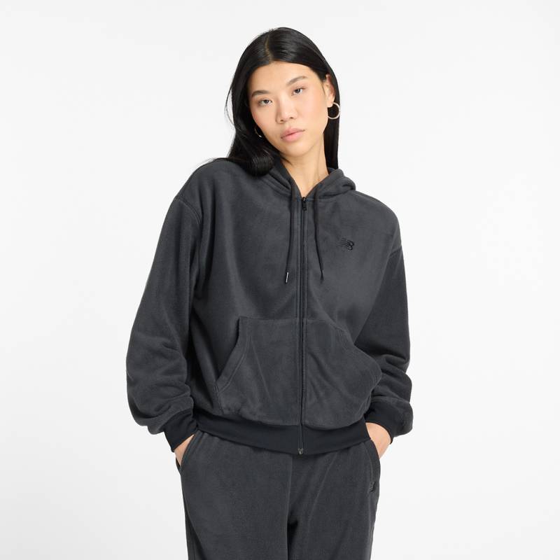 New Balance W Polar Fleece Full Zip Oversized Fit Damen, schwarz, Grösse: XS von New Balance