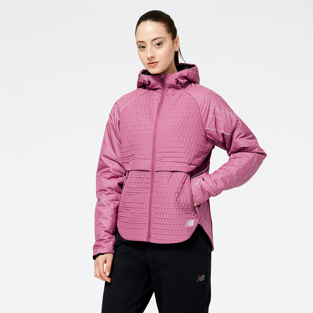 New Balance W Reflective Impact Run Heat Jacket Athletic Fit Damen, pink, Grösse: XS von New Balance