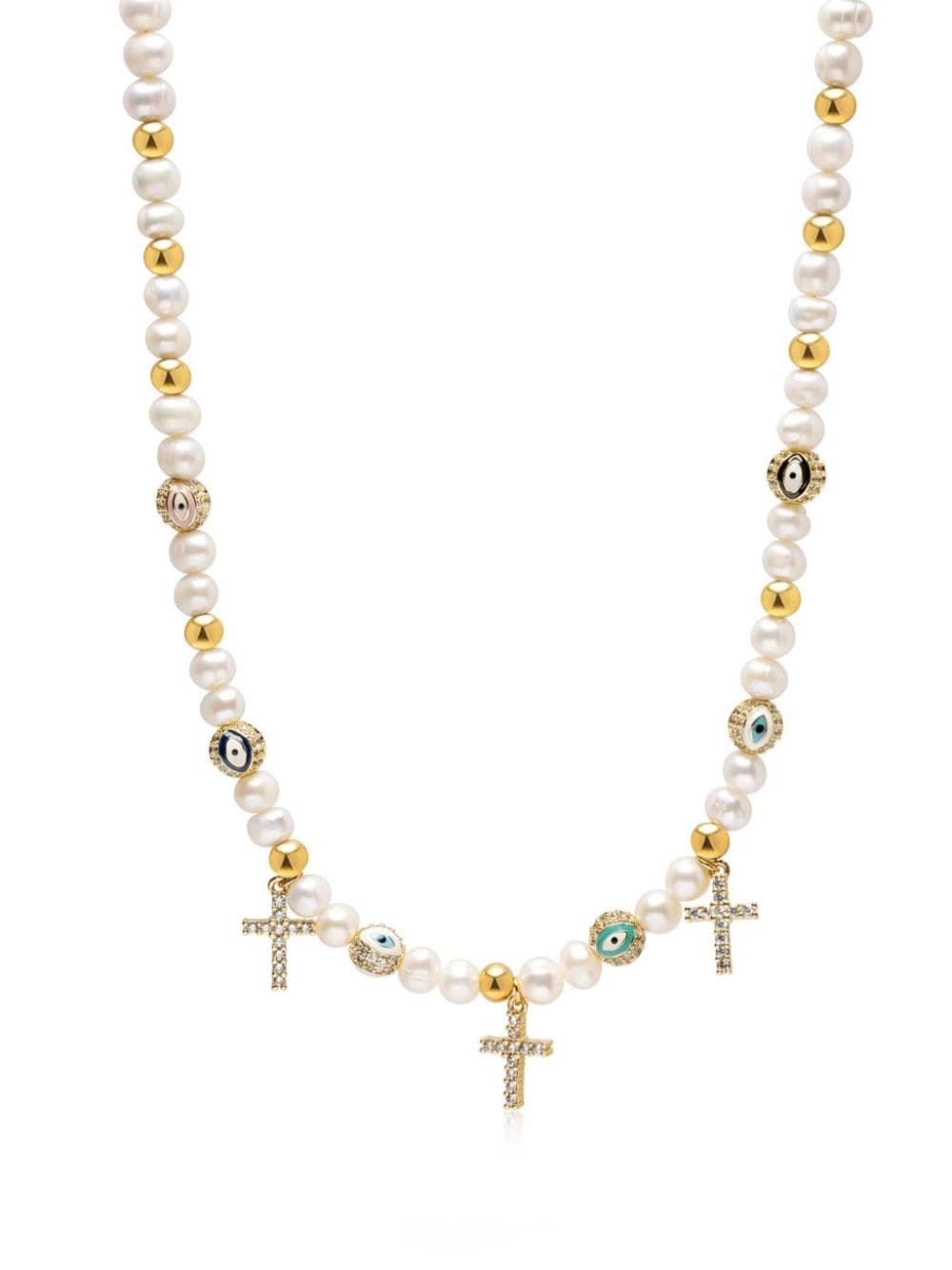 Nialaya Jewelry cross-charm pearl necklace - White von Nialaya Jewelry