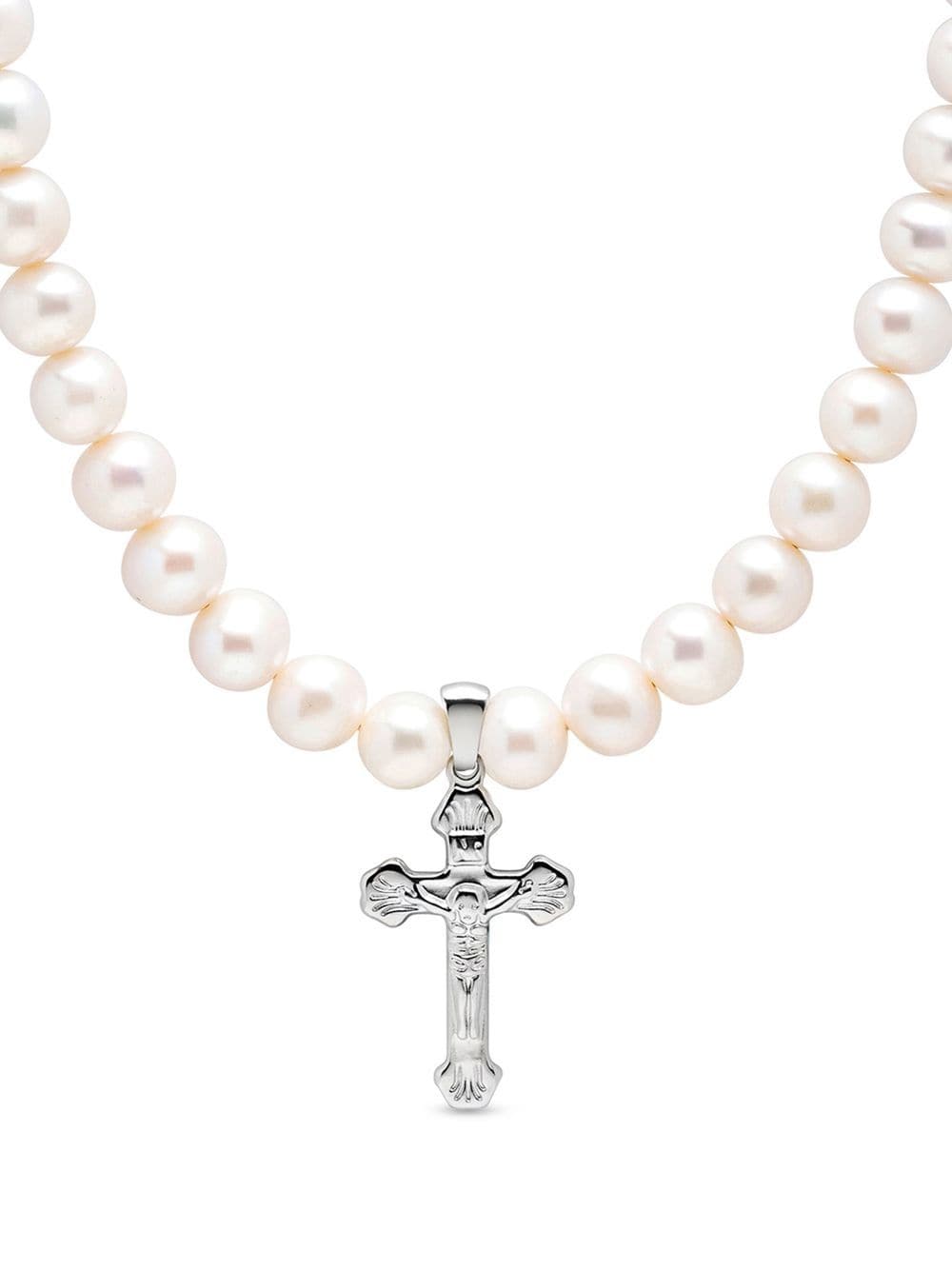 Nialaya Jewelry cross-pendant pearl necklace - White von Nialaya Jewelry