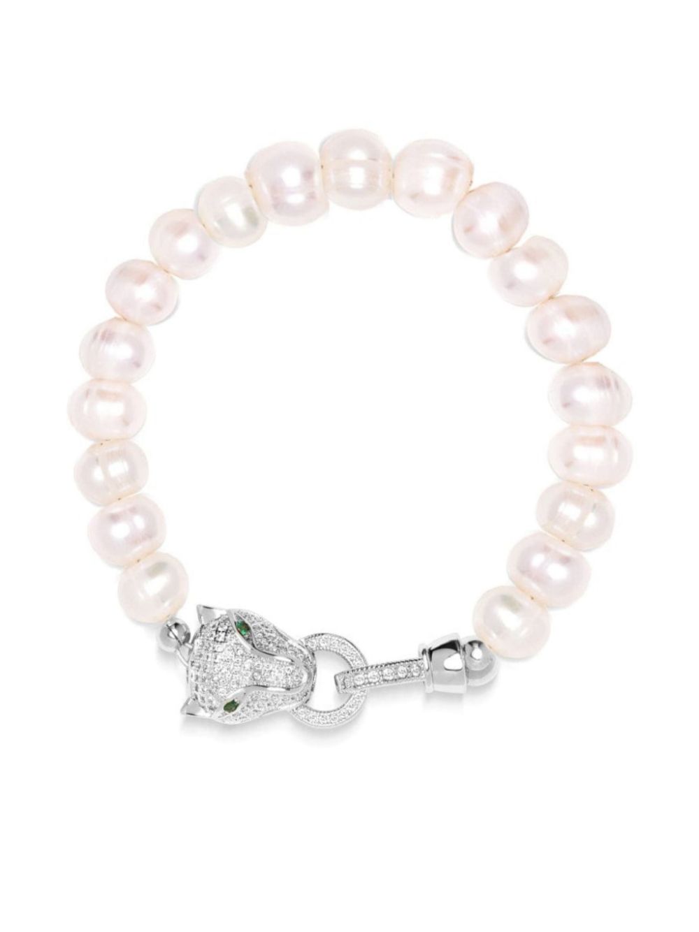 Nialaya Jewelry panther head-charm pearl bracelet - White von Nialaya Jewelry