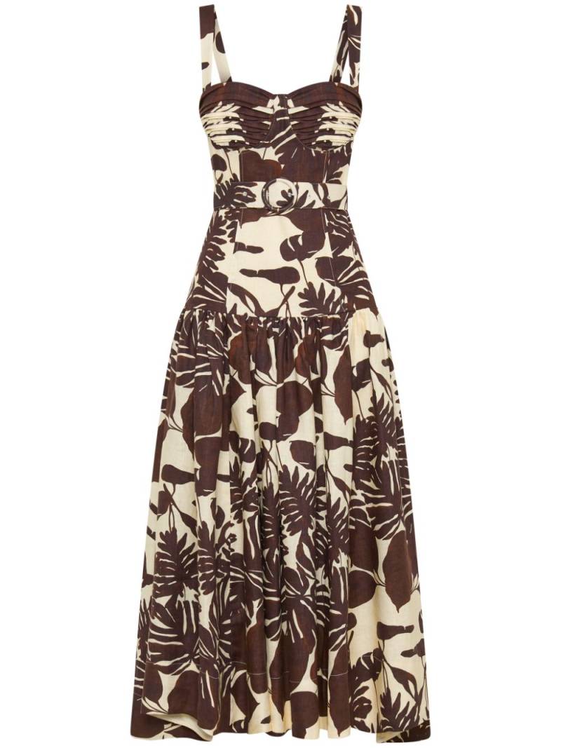 Nicholas Drenica botanical-print linen dress - Brown von Nicholas