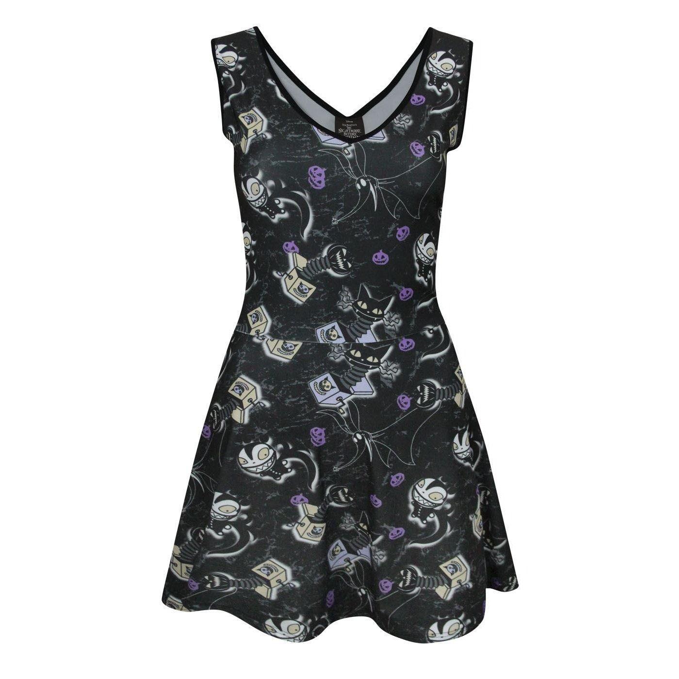 Kleid Mit Vampirteddymuster Damen Schwarz L von Nightmare Before Christmas