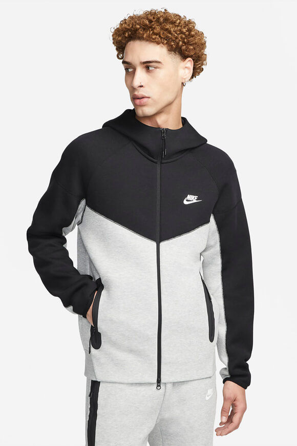 Nike Sportswear Tech Fleece Kapuzensweatjacke | Light Grey Heather + Black | Herren  | S von Nike