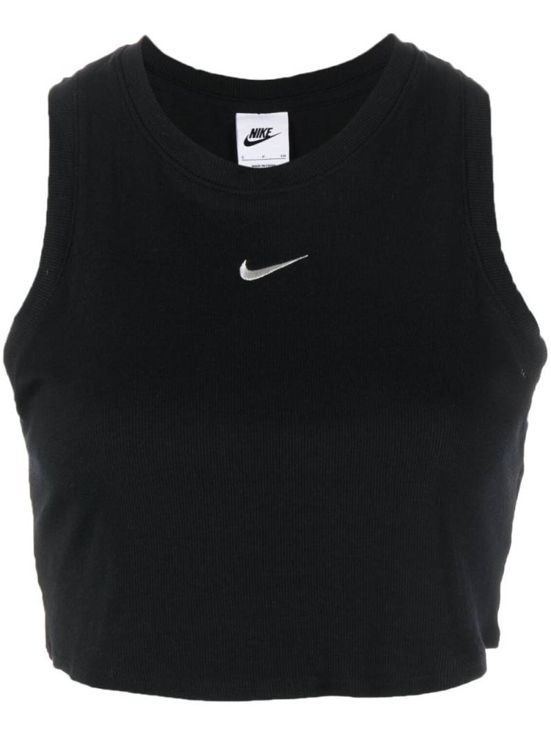 Nike logo-embroidered ribbed cop top - Black von Nike