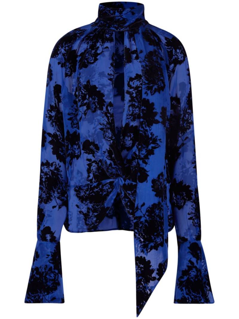 Nina Ricci floral-print pussy bow-collar blouse - Blue von Nina Ricci