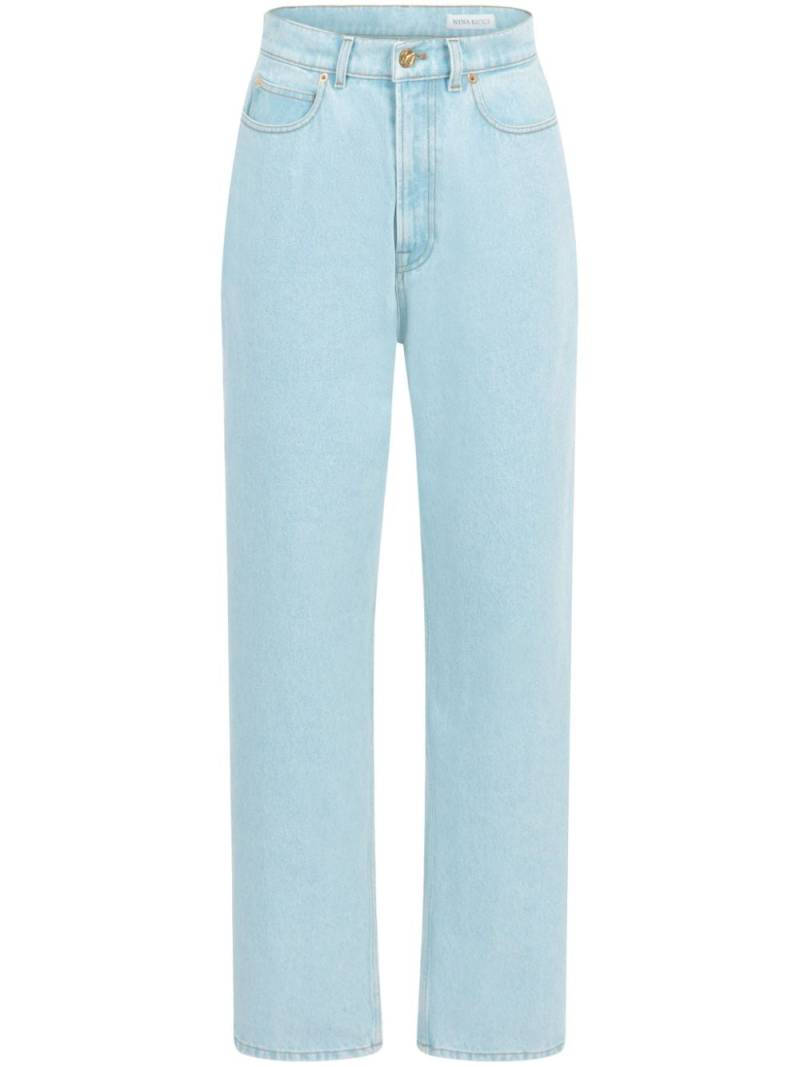 Nina Ricci logo-patch high-rise boyfriend jeans - Blue von Nina Ricci