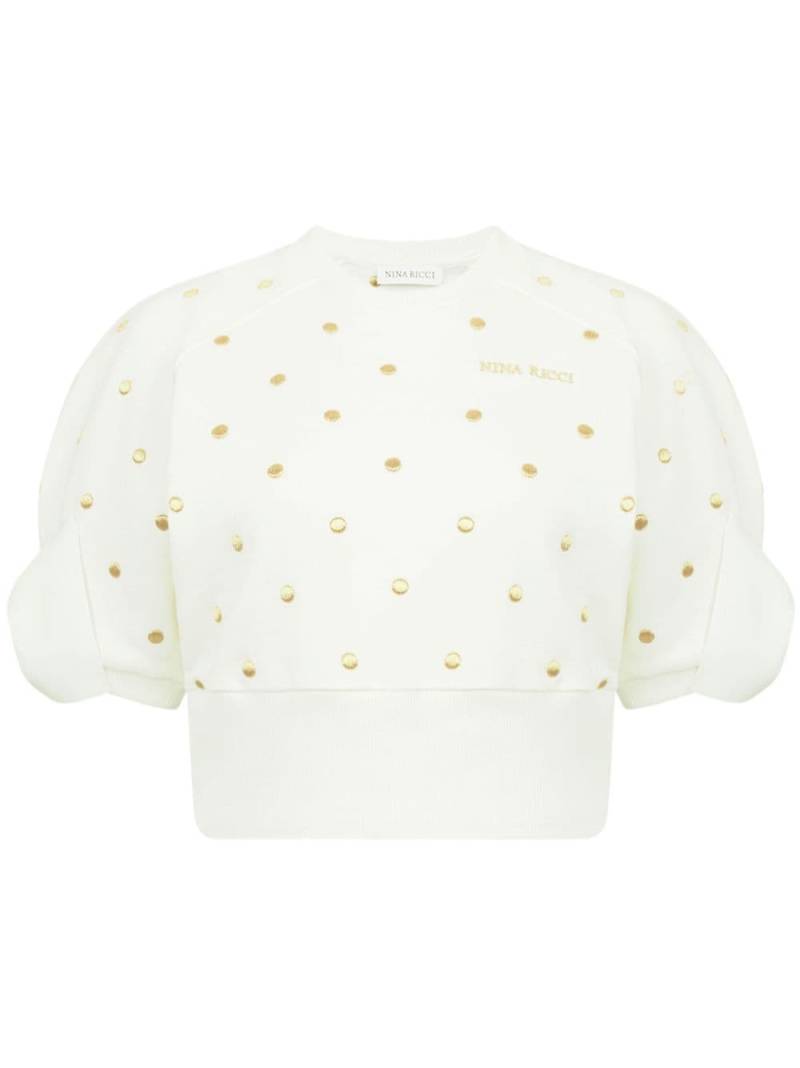 Nina Ricci polka dot-embroidered cropped sweatshirt - White von Nina Ricci