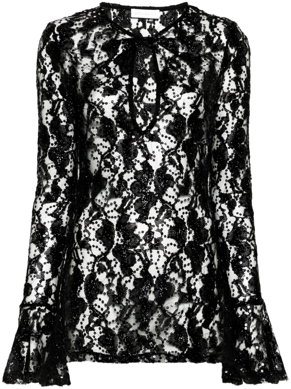 Nina Ricci sequinned sheer-lace top - Black von Nina Ricci