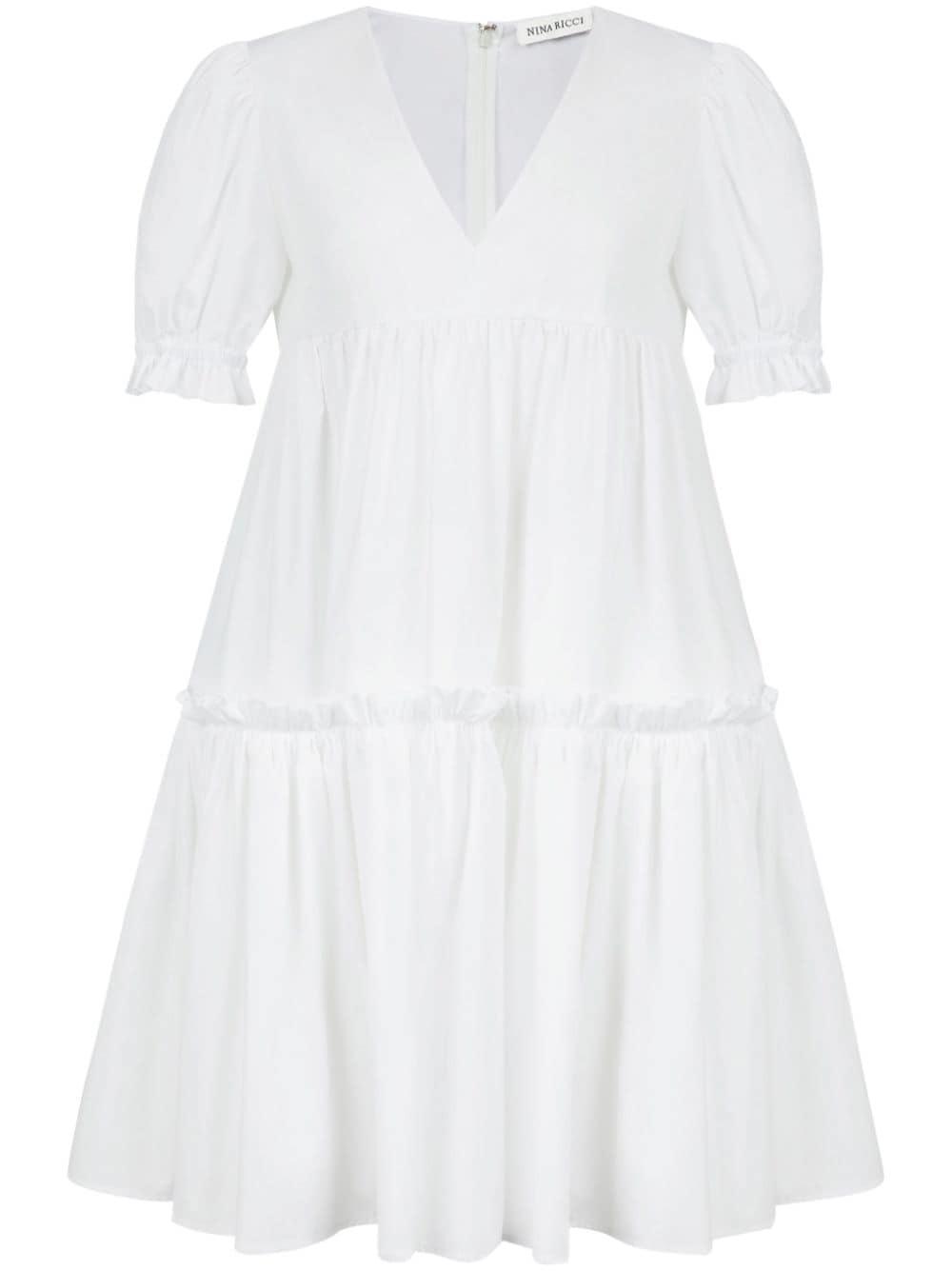 Nina Ricci tiered V-neck poplin dress - White von Nina Ricci