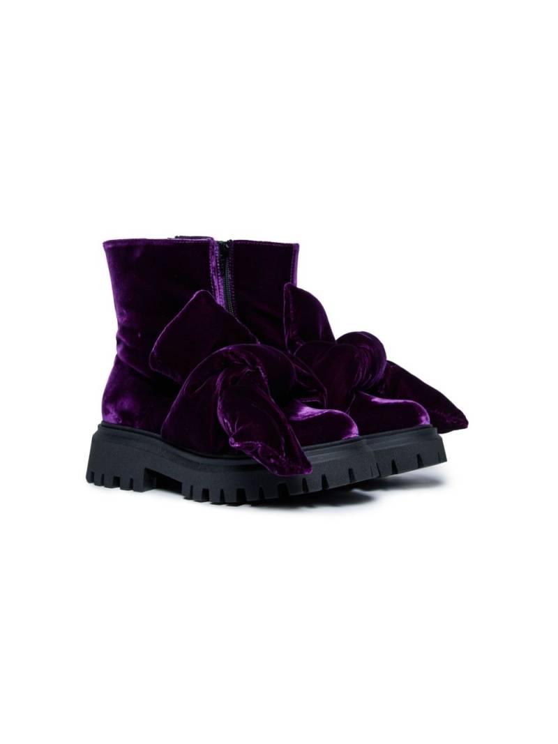 Nº21 Kids bow-detailing velvet ankle boots - Purple von Nº21 Kids