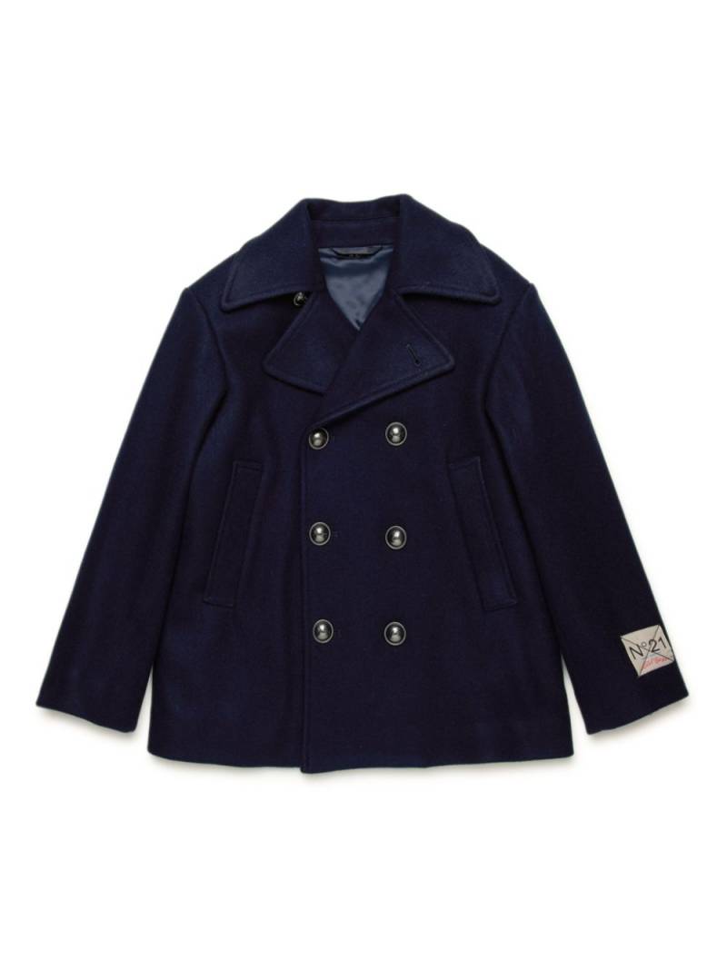 Nº21 Kids logo-appliqué double-breasted coat - Blue von Nº21 Kids