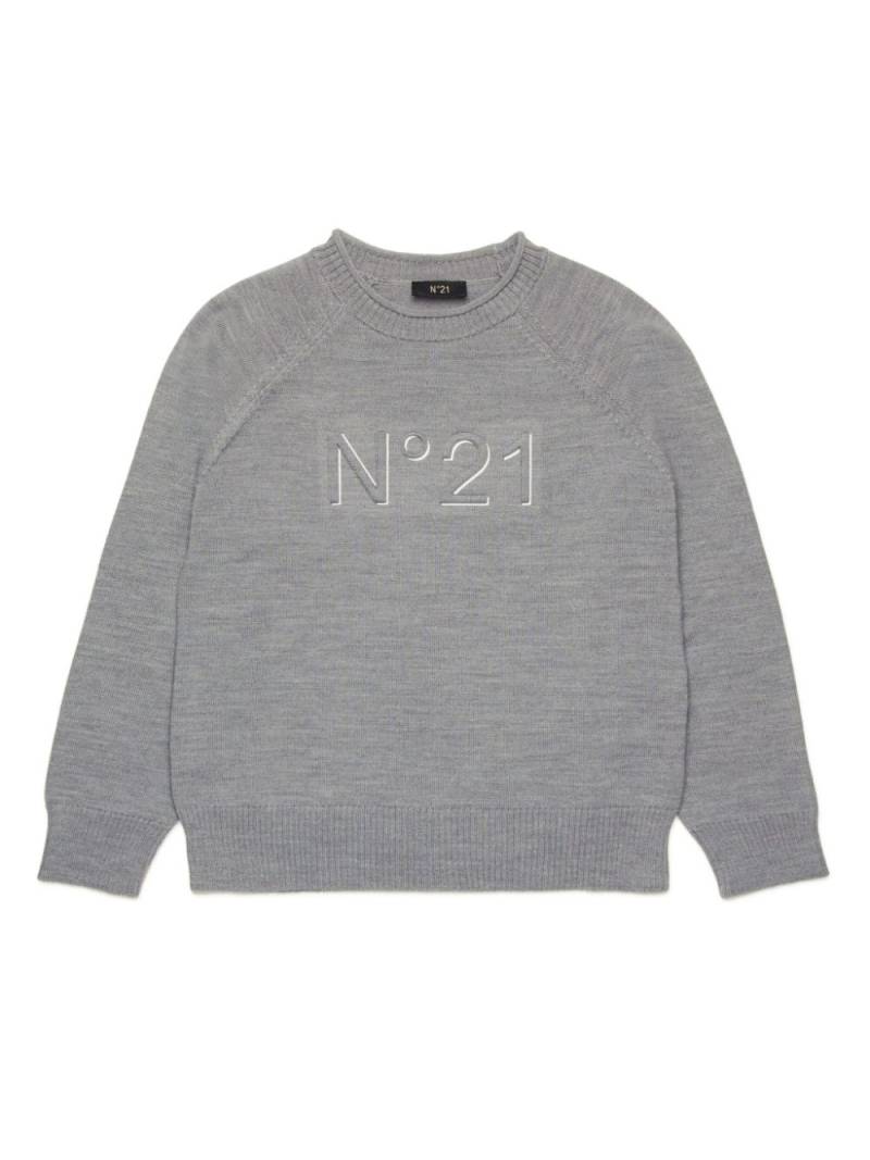 Nº21 Kids logo-embossed crew-neck jumper - Grey von Nº21 Kids