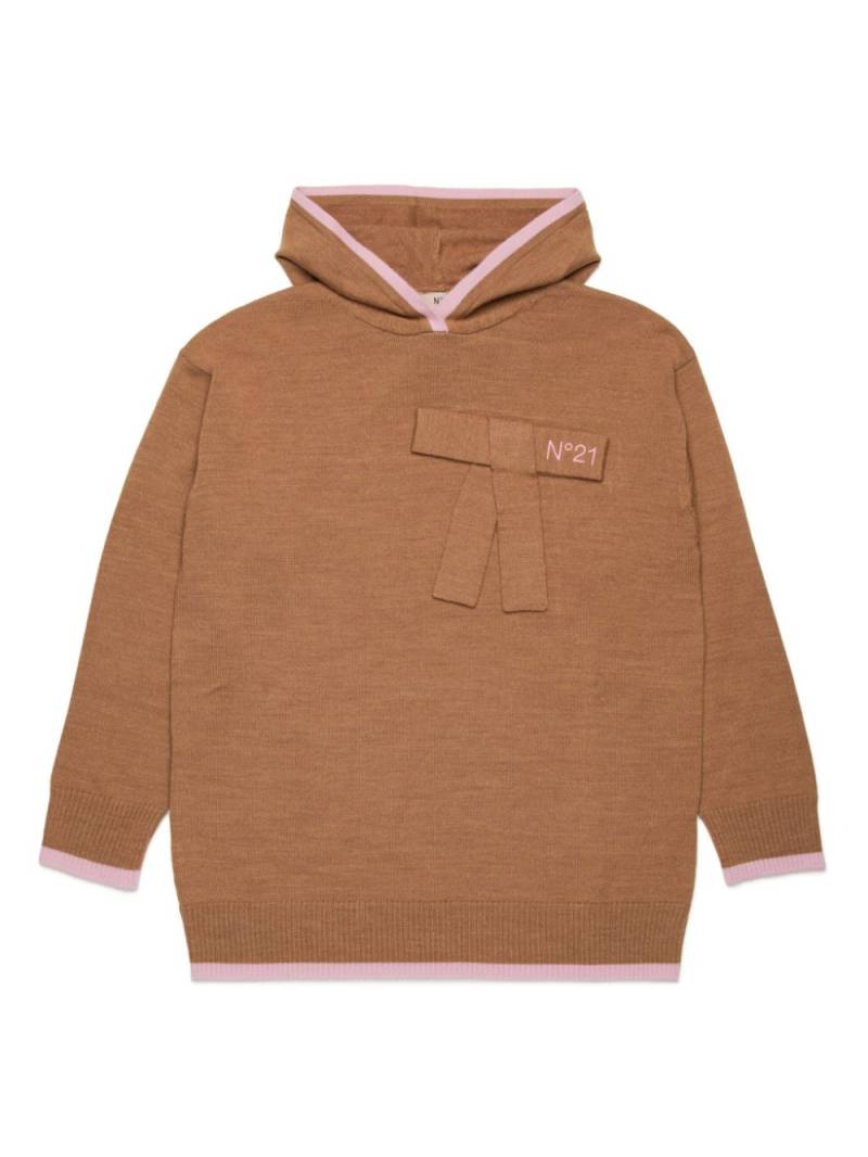 Nº21 Kids logo-embroidered knitted hoodie - Brown von Nº21 Kids