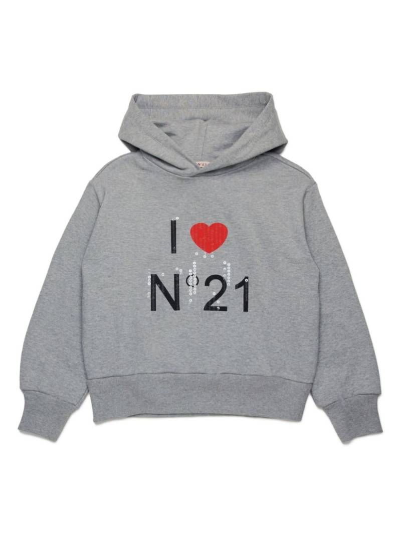 Nº21 Kids logo-print cotton hoodie - Grey von Nº21 Kids