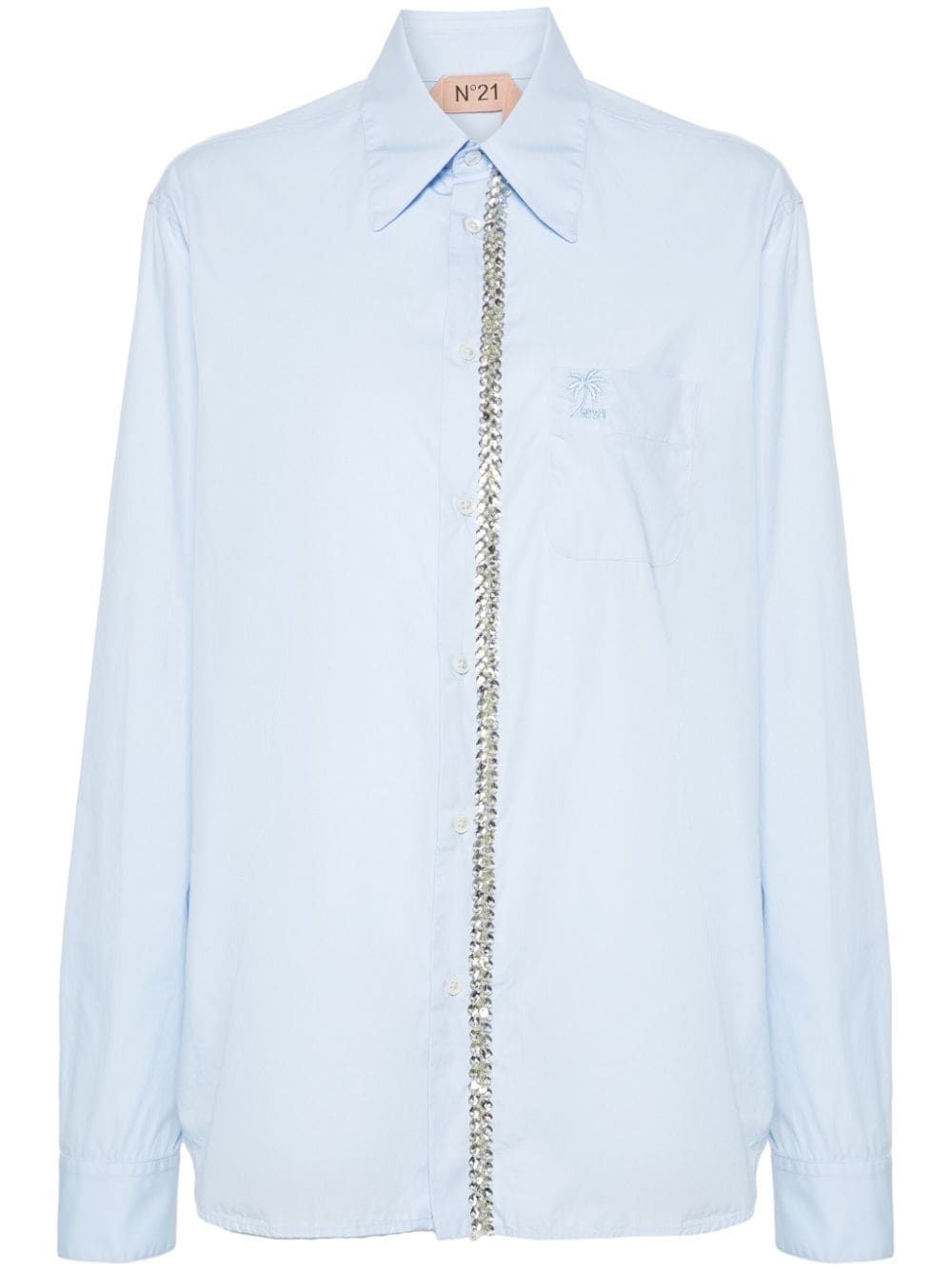 Nº21 crystal-embellished cotton shirt - Blue von Nº21