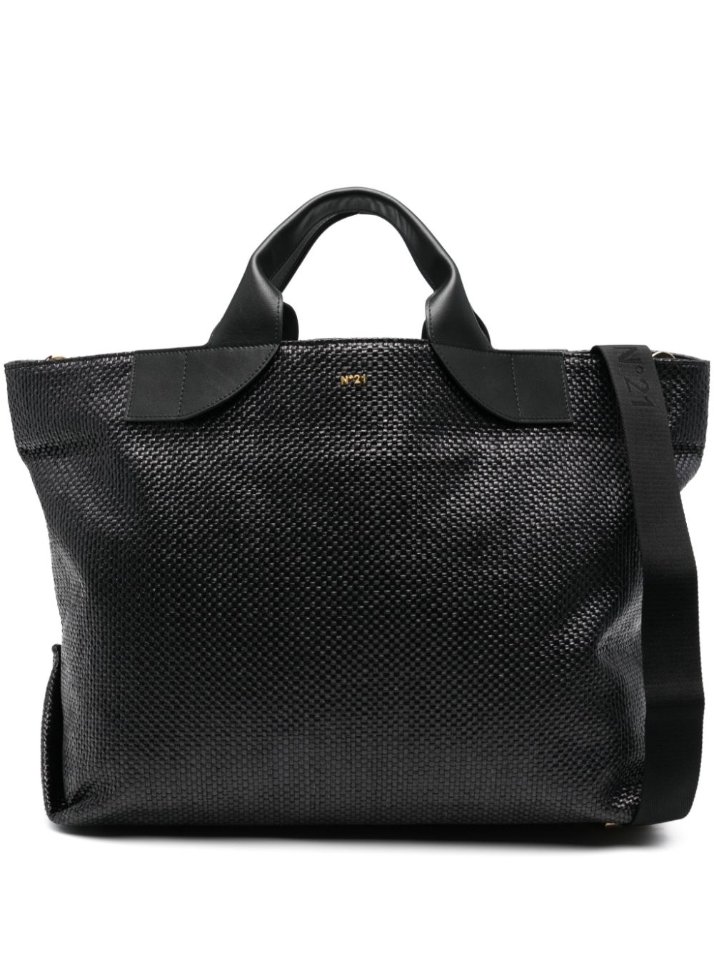 Nº21 interwoven raffia tote bag - Black von Nº21