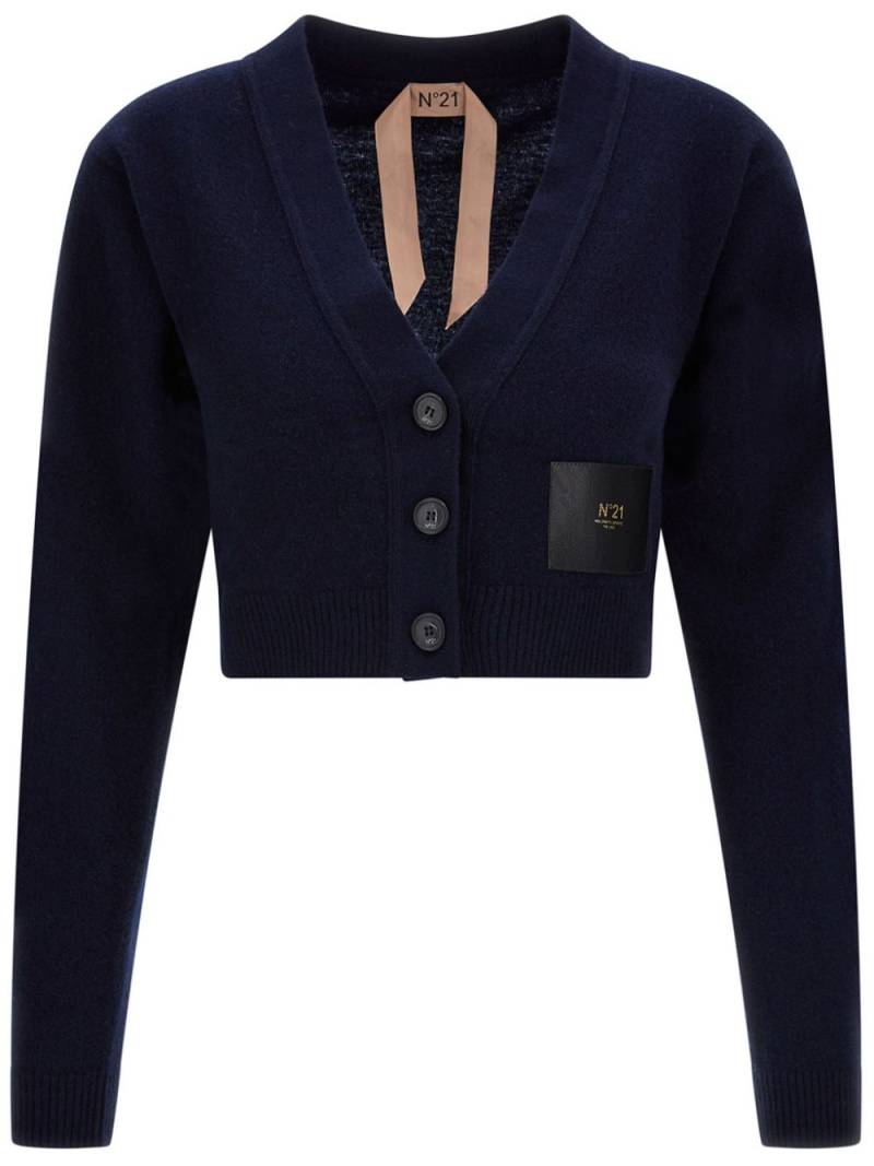 Nº21 logo-patch cropped cardigan - Blue von Nº21