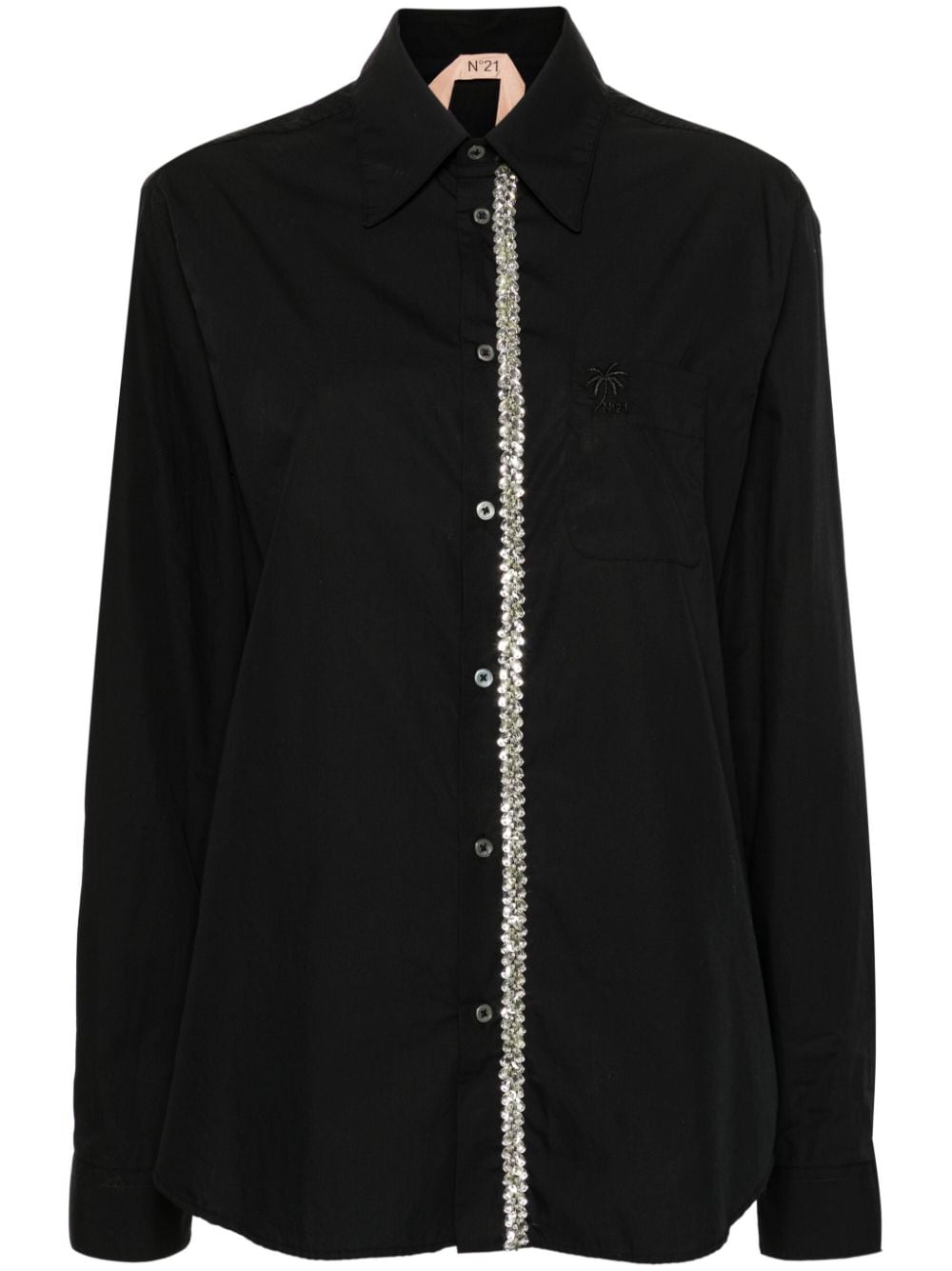 Nº21 rhinestone-embellished cotton shirt - Black von Nº21