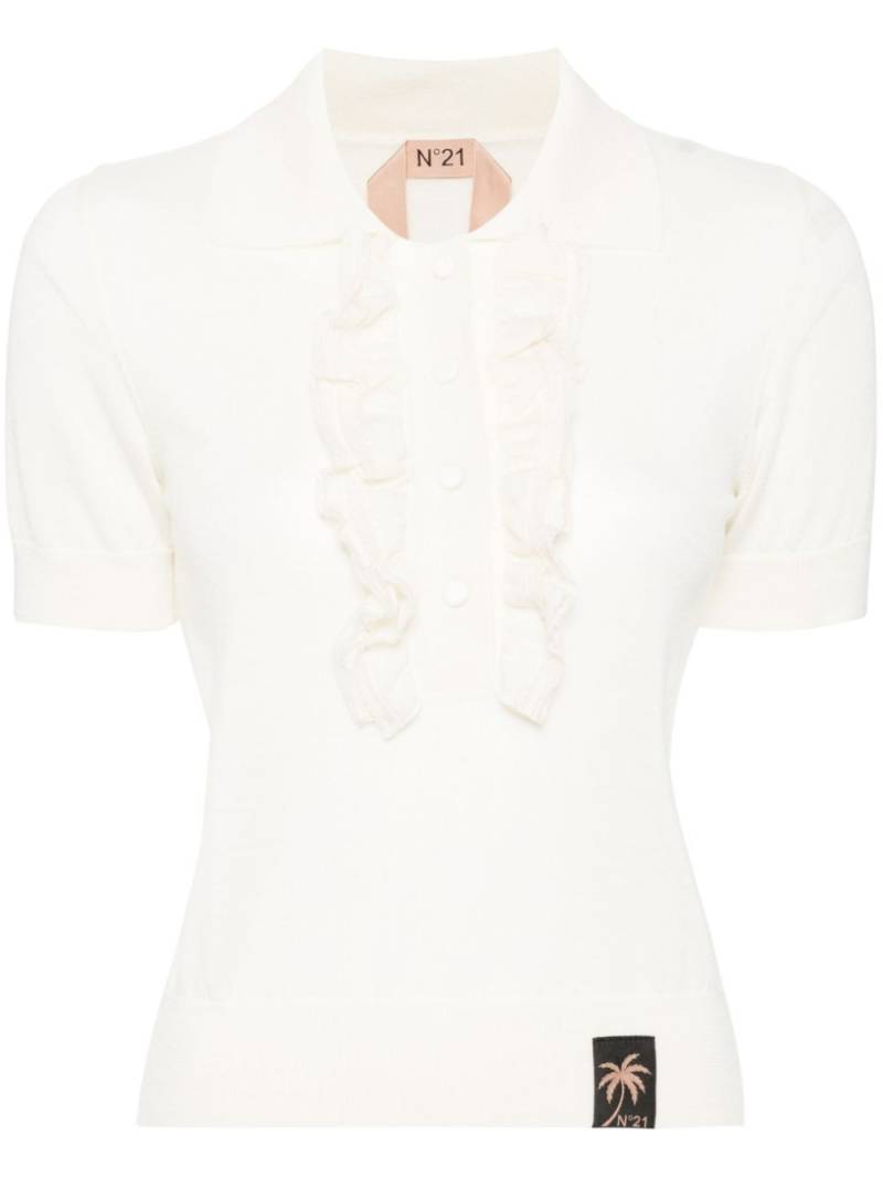 Nº21 ruffle-trim wool top - White von Nº21