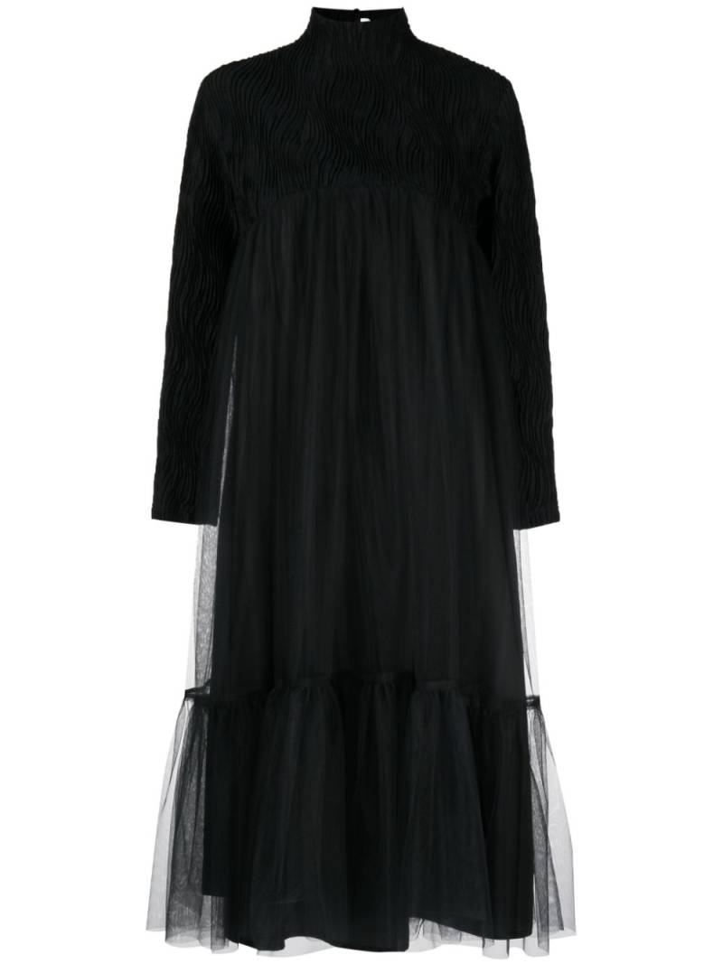 Noir Kei Ninomiya high-neck tulle-overlay midi dress - Black von Noir Kei Ninomiya