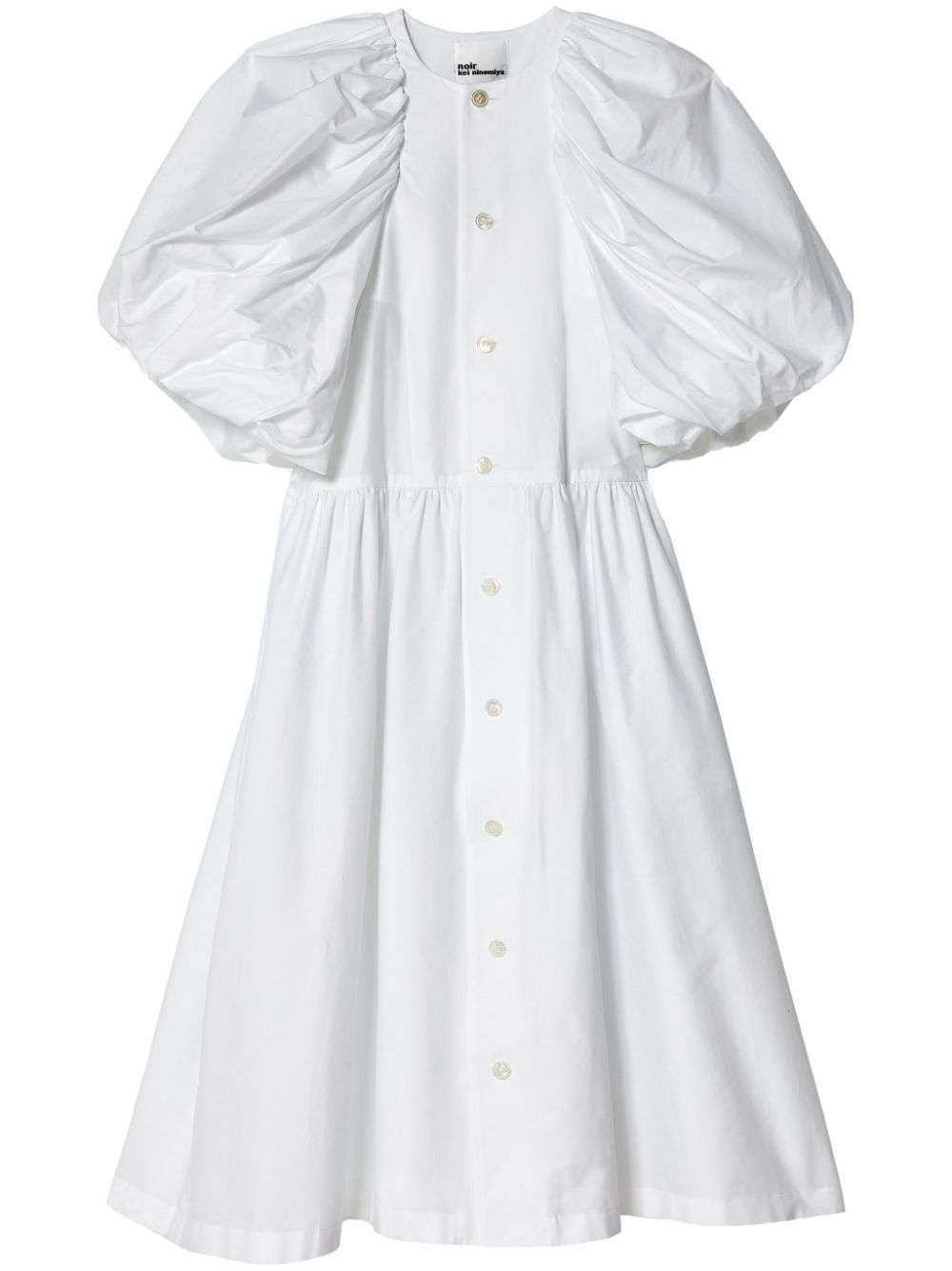 Noir Kei Ninomiya pleated puff-sleeve cotton dress - White von Noir Kei Ninomiya