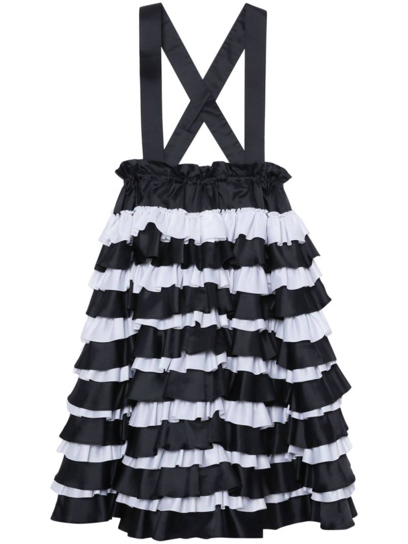 Noir Kei Ninomiya striped ruffled dungaree midi dress - Black von Noir Kei Ninomiya