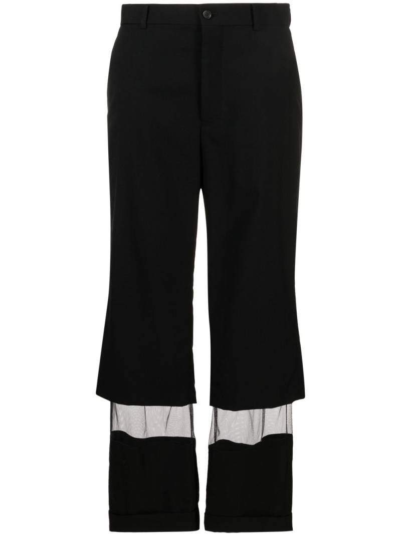 Noir Kei Ninomiya tulle-panel cropped wool trousers - Black von Noir Kei Ninomiya