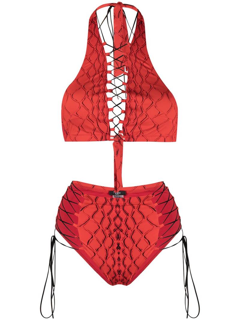 Noire Swimwear Addicted snakeskin print bikini - Red von Noire Swimwear