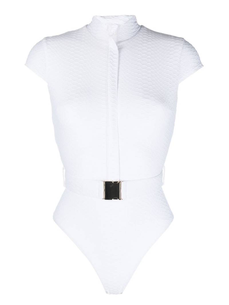 Noire Swimwear belted cap-sleeve swimsuit - White von Noire Swimwear