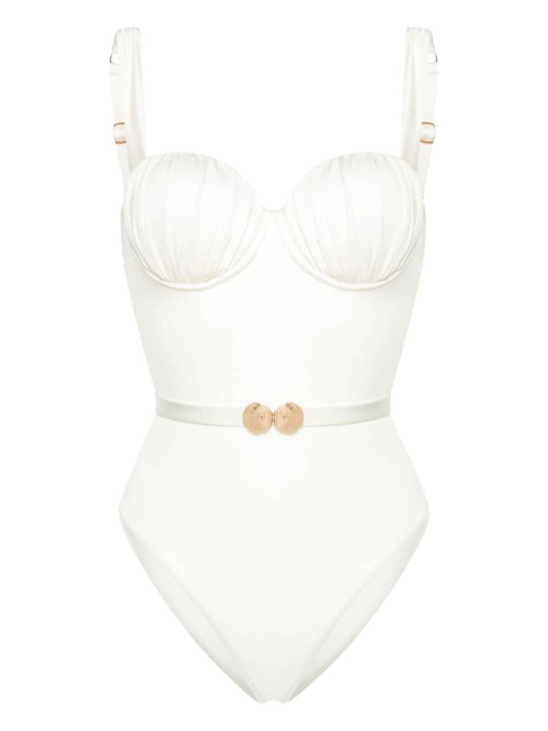 Noire Swimwear belted ruched balconette swimsuit - White von Noire Swimwear