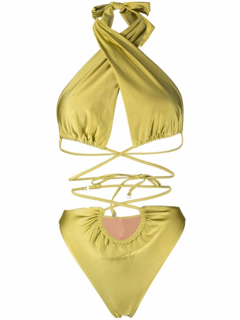 Noire Swimwear lattice-strap halterneck swimsuit - Yellow von Noire Swimwear