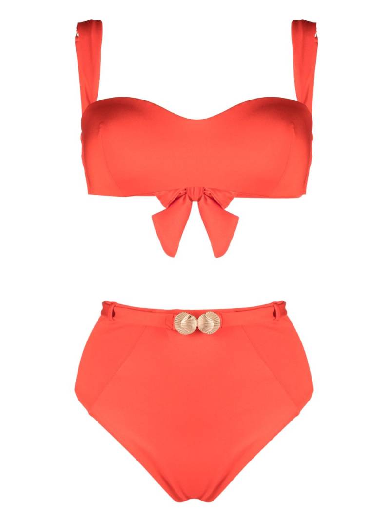 Noire Swimwear seashell-motif bandeau bikini set - Red von Noire Swimwear