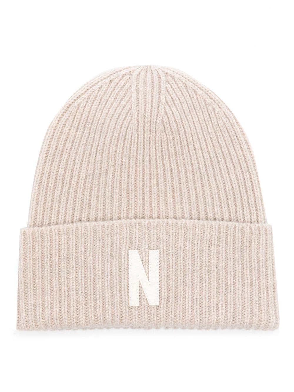 Norse Projects logo-patch ribbed wool beanie - Neutrals von Norse Projects
