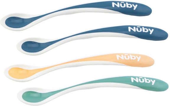 Nuby Kinderlöffel »Breilöffel Soft, 4er Set, blau«, (Set, 4 tlg.), mit Wärmesensor von Nuby