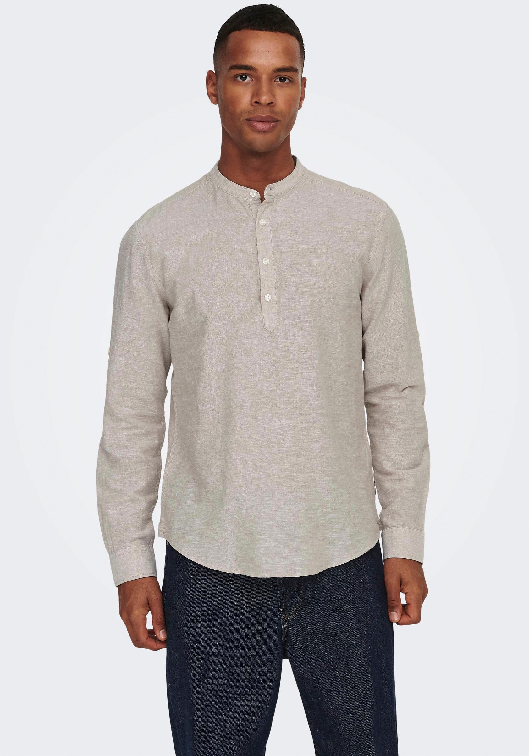 ONLY & SONS Langarmhemd »ONSCAIDEN LS HALFPLACKT LINEN SHIRT« von ONLY & SONS