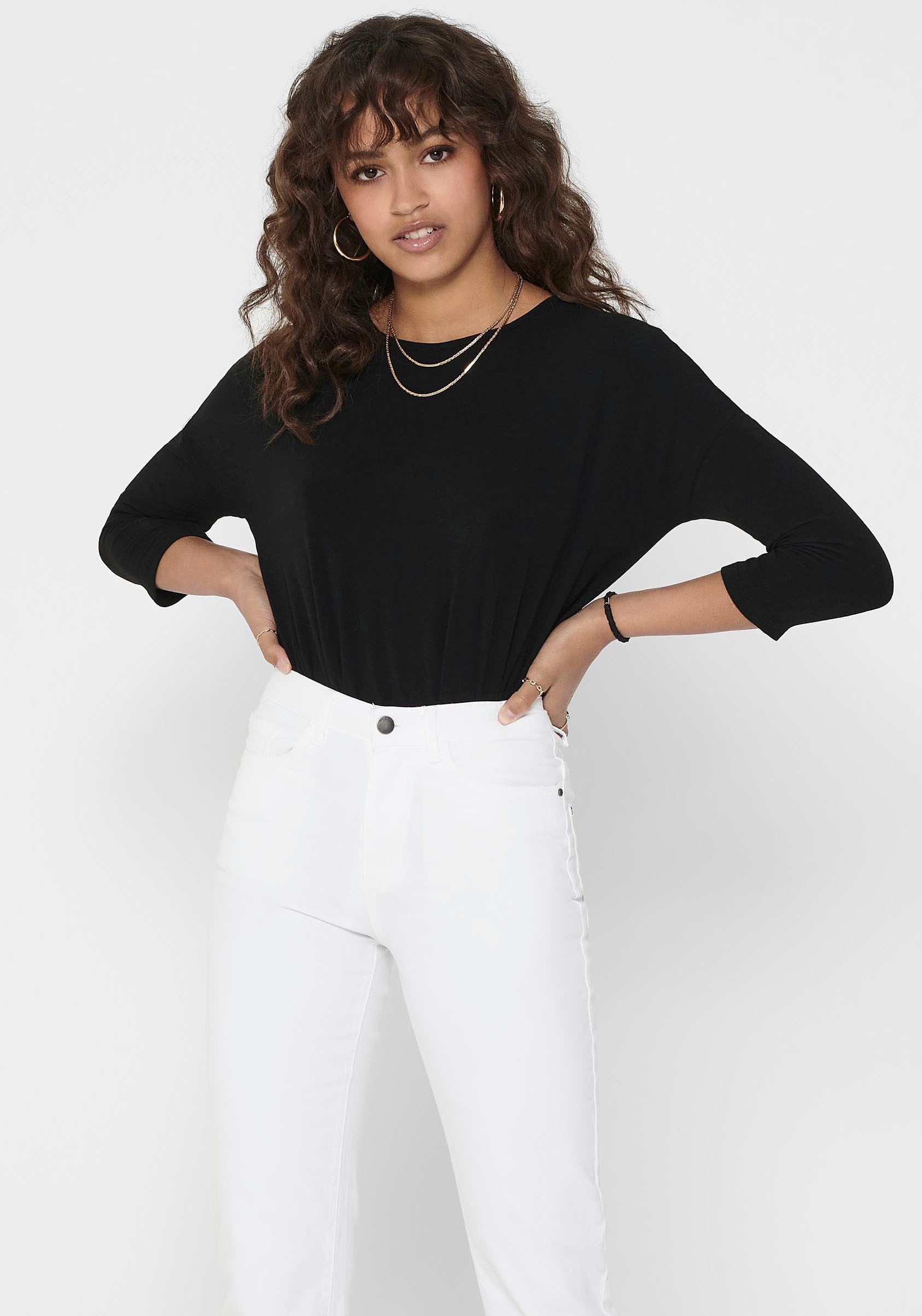 ONLY 3/4-Arm-Shirt »ONLGLAMOUR 3/4 TOP JRS NOOS«, in lässiger Oversize-Form von ONLY