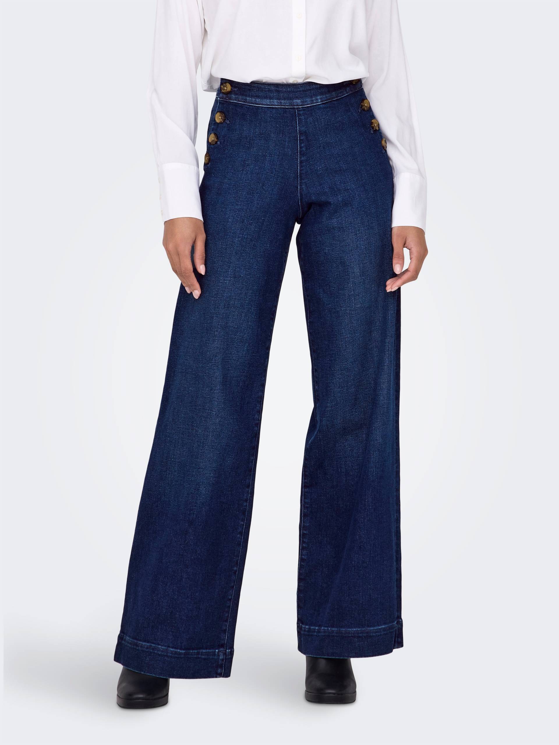 ONLY High-waist-Jeans »ONLMADISON HW BUTTON WIDE DNM GEN533NOOS«, sanft gewaschener dunkler Denim-Look von ONLY