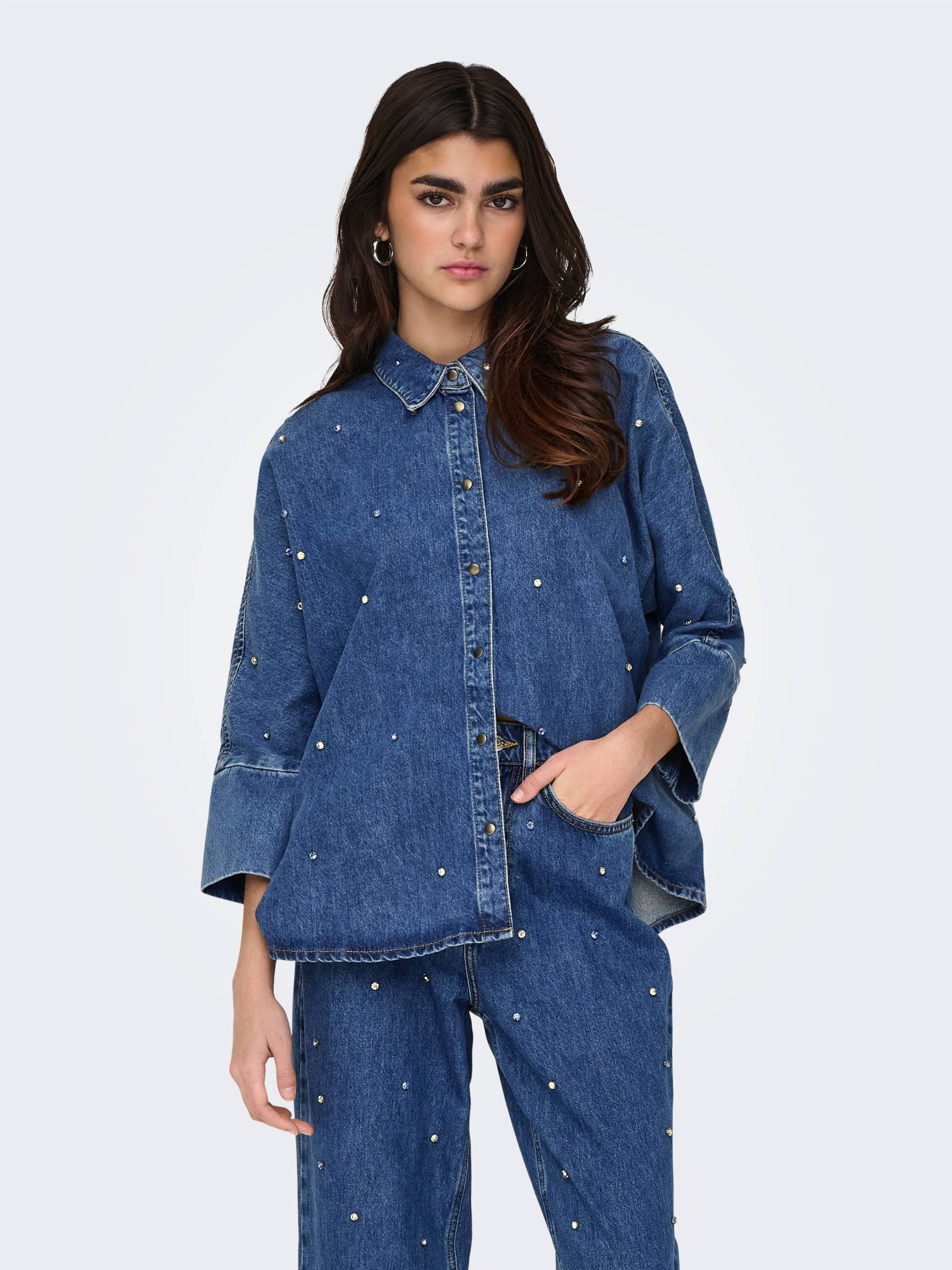 ONLY Jeansbluse »ONLGRACE 3/4 RHINESTONE MB DNM SHIRTNOOS«, mit Strasssteinen ONLY Jeansbluse »ONLGRACE 3/4 RHINESTONE MB DNM SHIRTNOOS«, mit Strasssteinen von ONLY