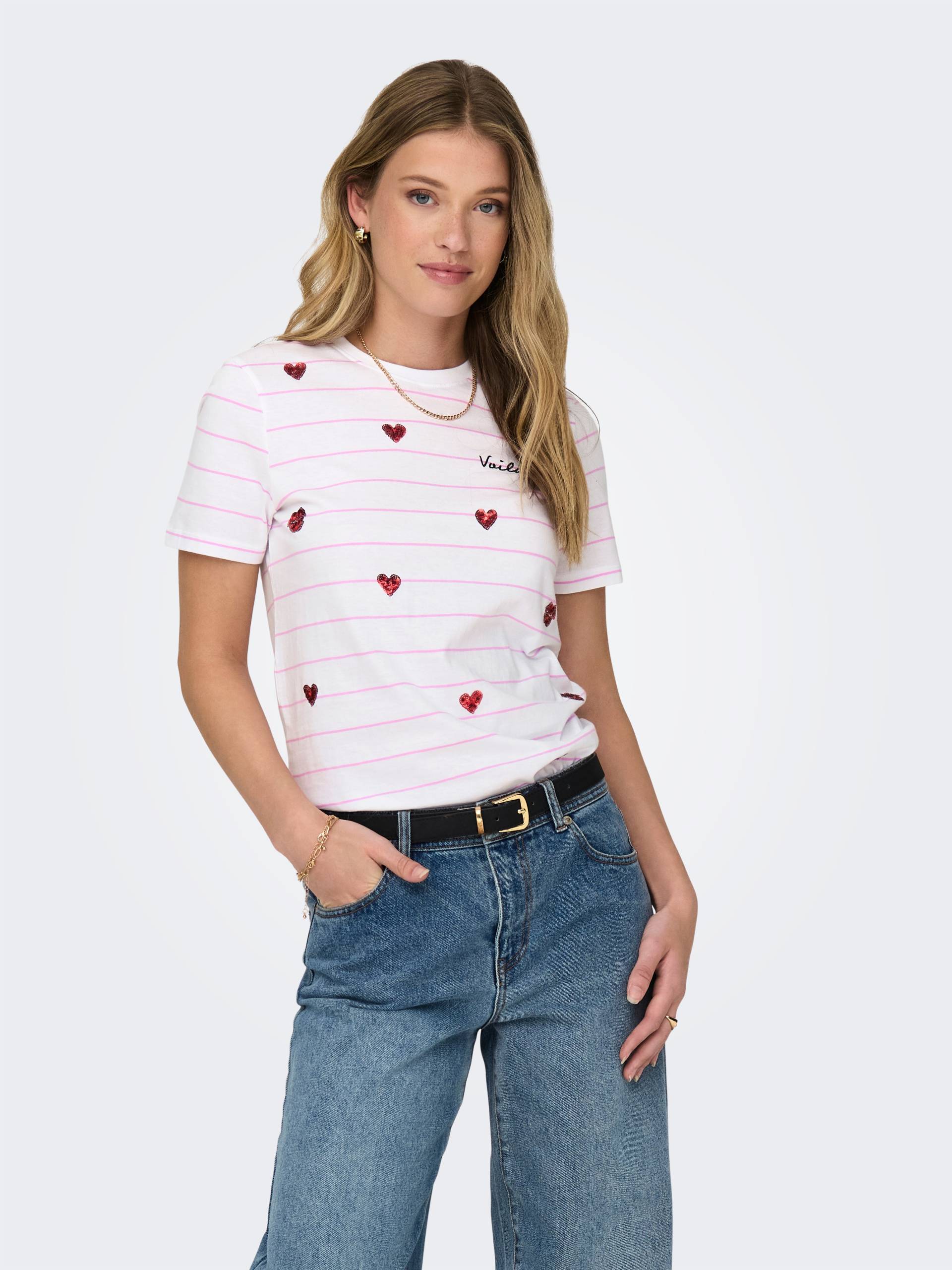 ONLY Kurzarmshirt »ONLKITA LIFE REG S/S HEART TOP BOX JRS« von ONLY